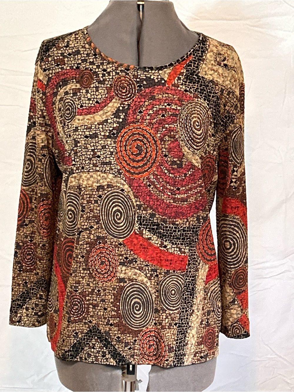 Chico’s design Women's Abstract Spiral Print Long-Sleeve Top -